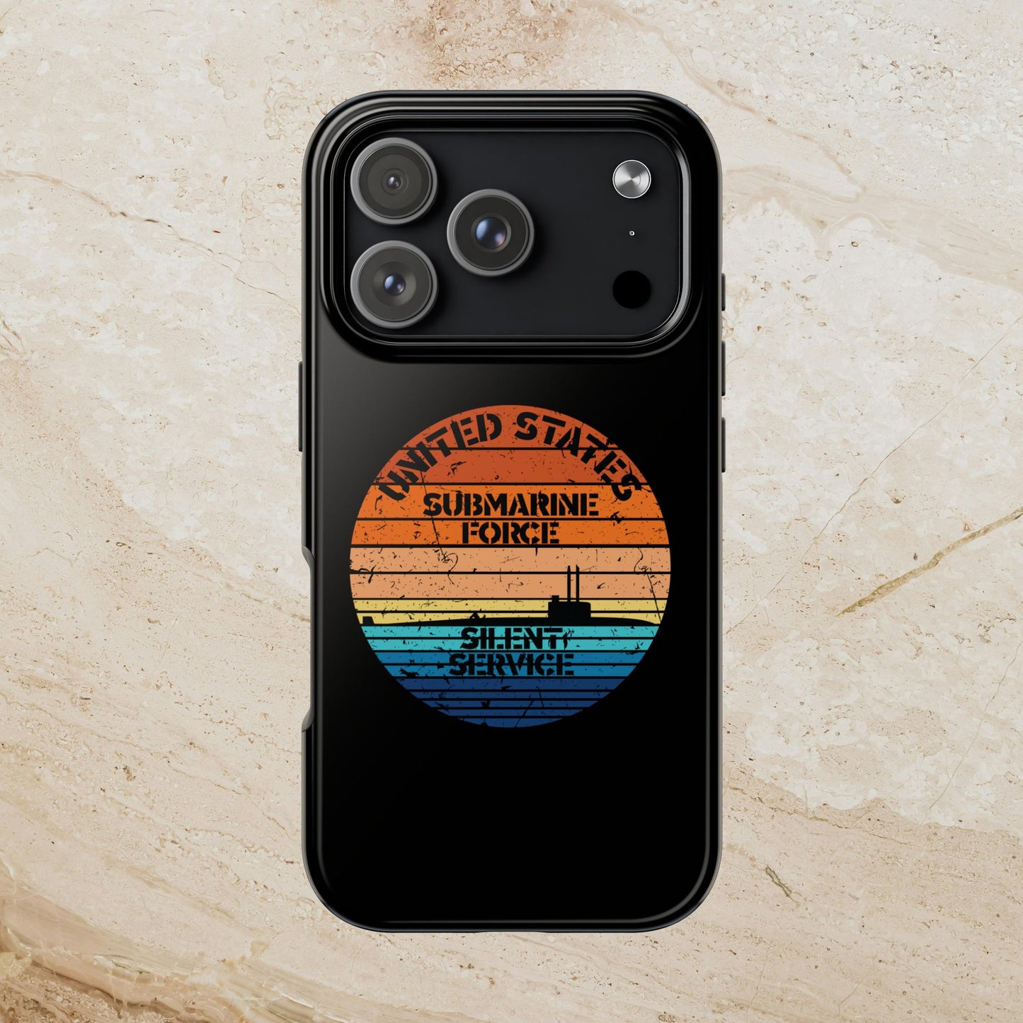 Sunset United States Submarine Force Silent Service Distressed Black Tough iPhone Case