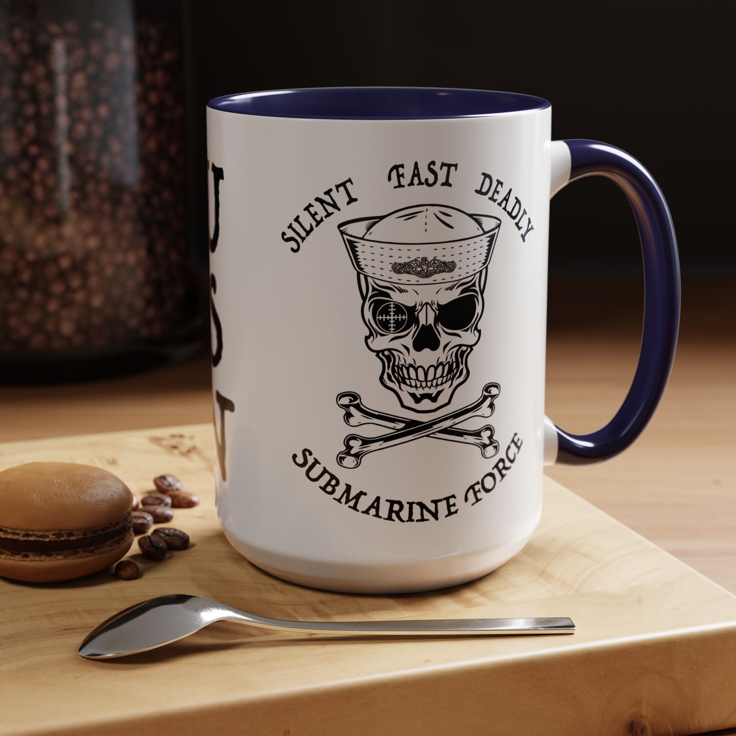 USN Submarine Force Silent Fast Deadly Skull & Crossbones Sailor Accent Coffee Mugs