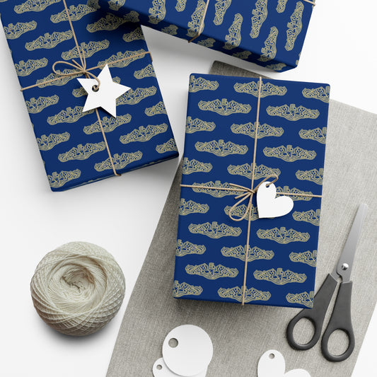 United States Navy Submarine Force Gold Officer Dolphins Blue Gift Wrap Papers