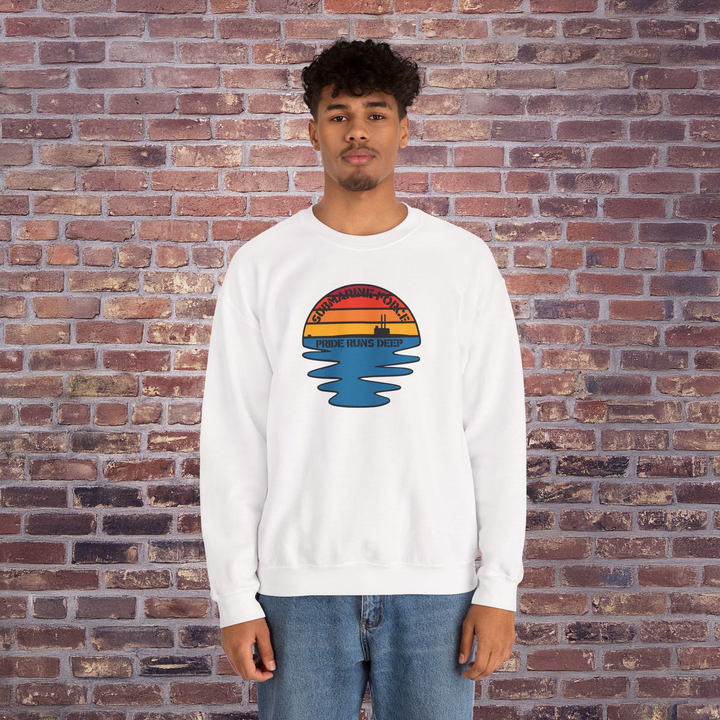 Sunset United States Navy Submarine Force Pride Runs Deep Vintage Mk2 Unisex Heavy Blend™ Crewneck Sweatshirt