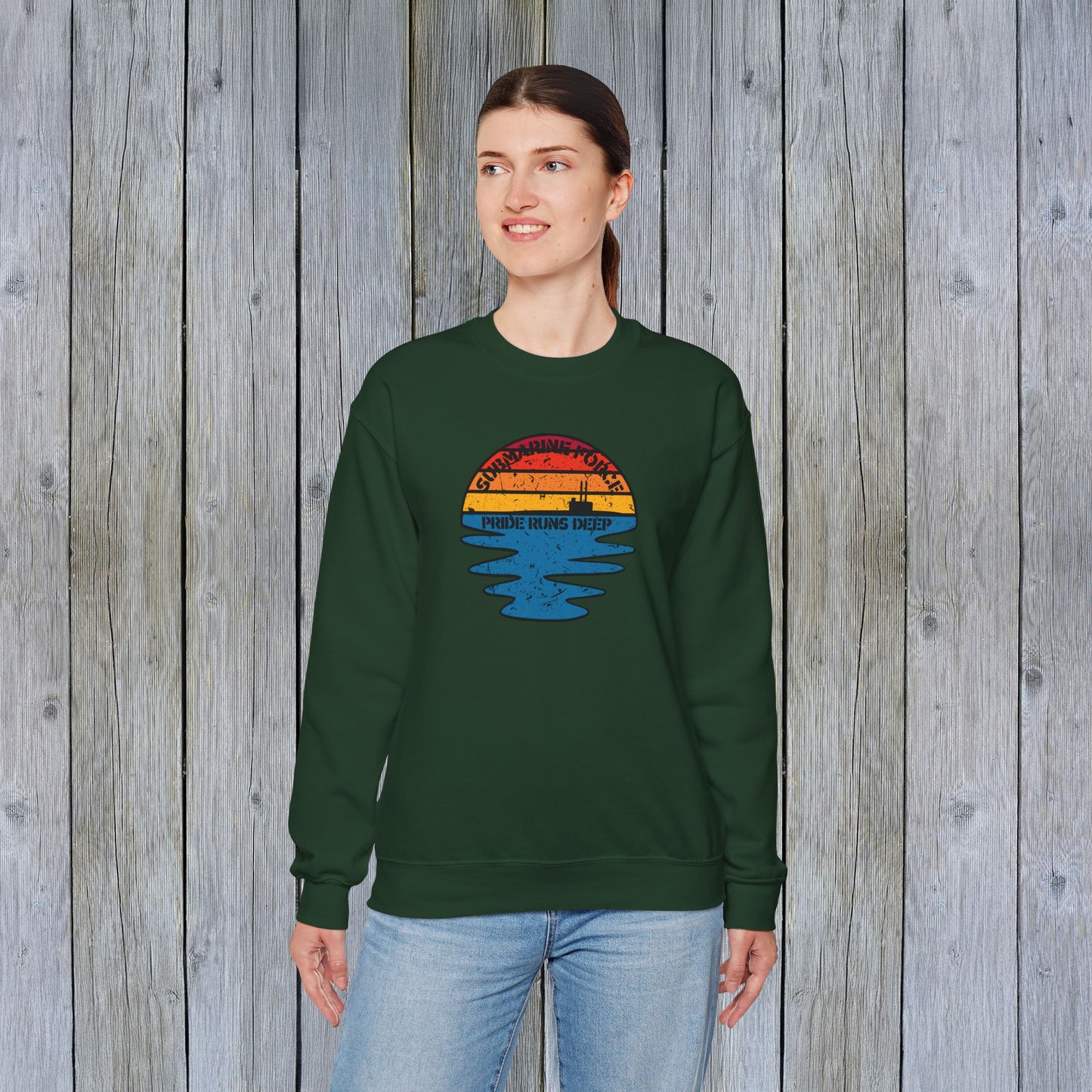 Sunset United States Navy Submarine Force Pride Runs Deep Distressed Mk2 Vintage Unisex Heavy Blend™ Crewneck Sweatshirt