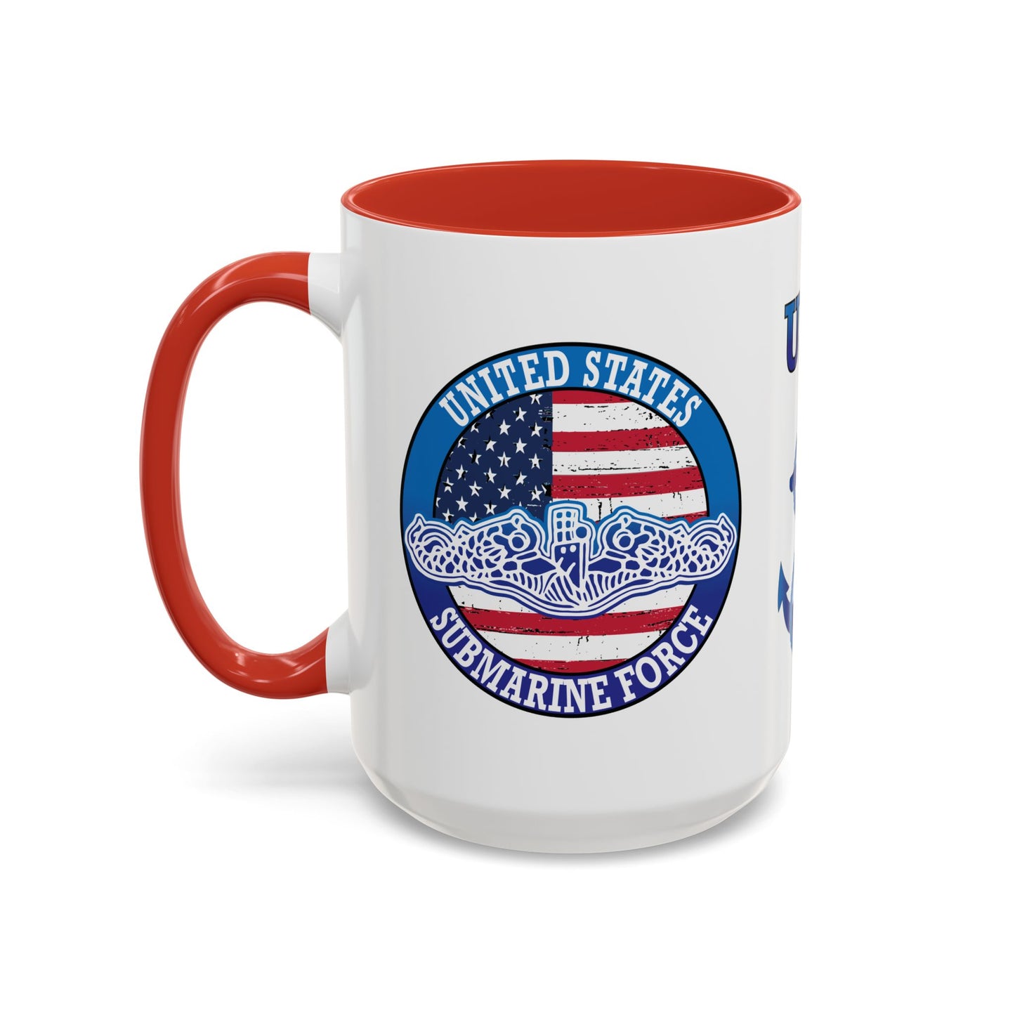 United States Navy Submarine Force Silent Service White Dolphins on American Flag Accent Coffee Mugs
