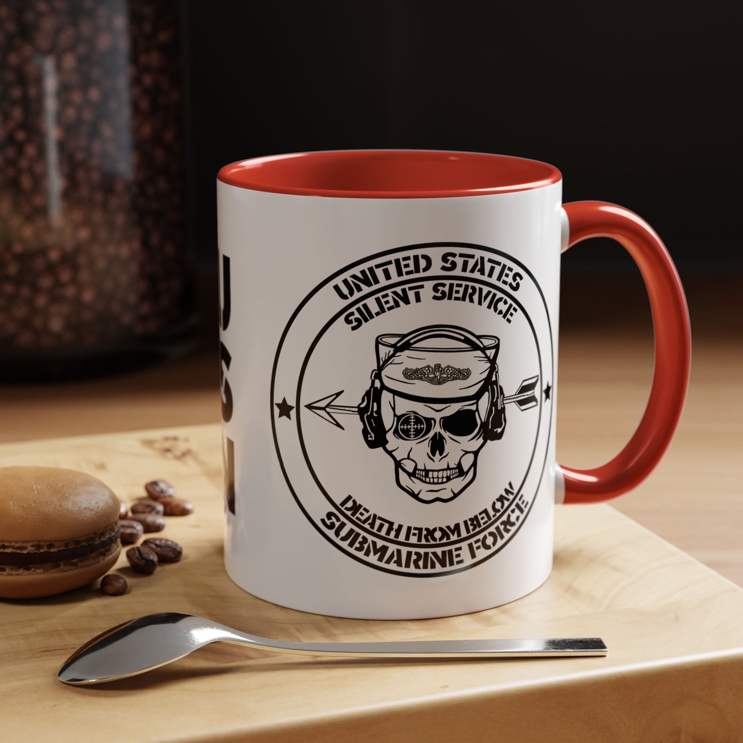 US Navy Submarine Force Silent Service Death From Below Sailor Skull Accent Coffee Mug