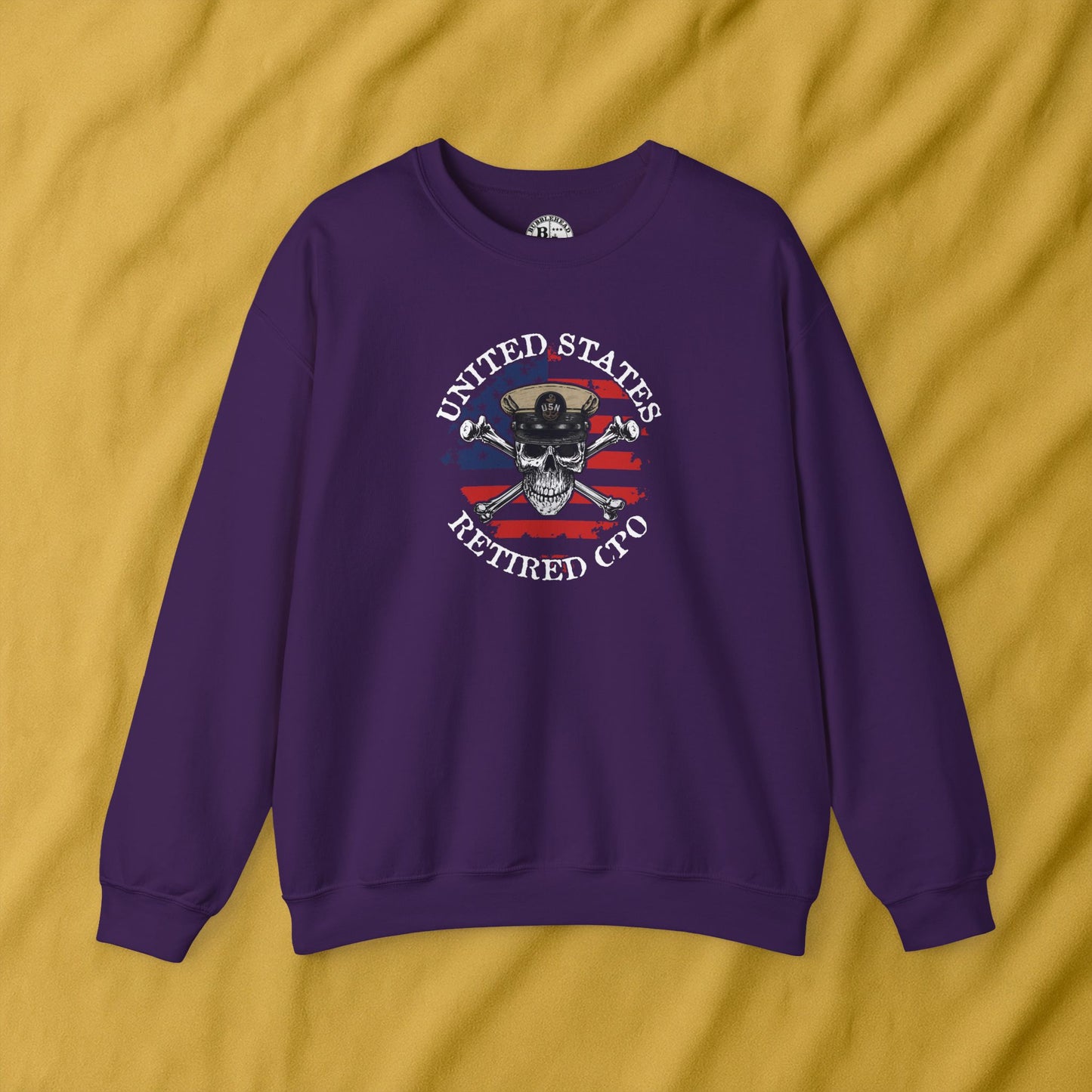 United States Retired CPO Skull Crossbones Chief Sailor on Distressed American Unisex Heavy Blend™ Crewneck Sweatshirt