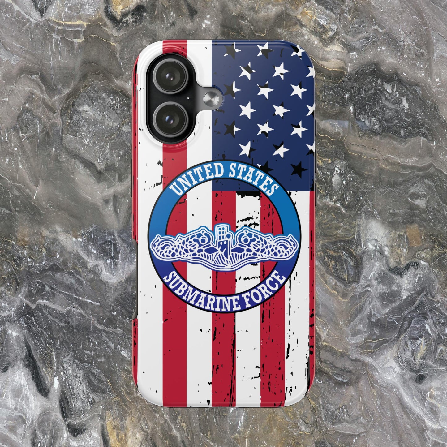 United States Submarine Force Silent Service White Dolphins on American Flag Tough iPhone Case