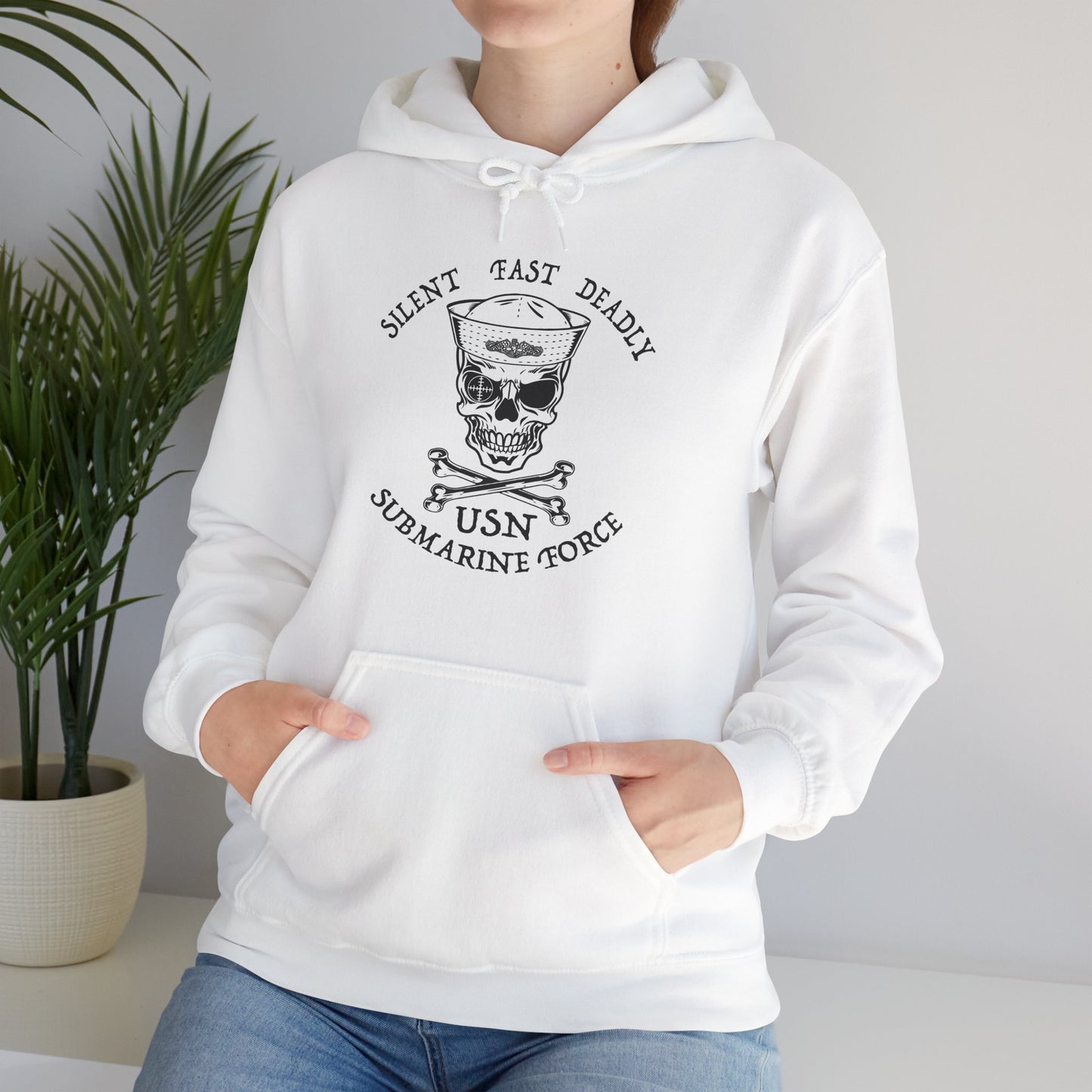 U.S. Submarine Force Silent Fast Skull Crossbones Sailor with Dolphins Unisex Heavy Blend™ Hooded Sweatshirt