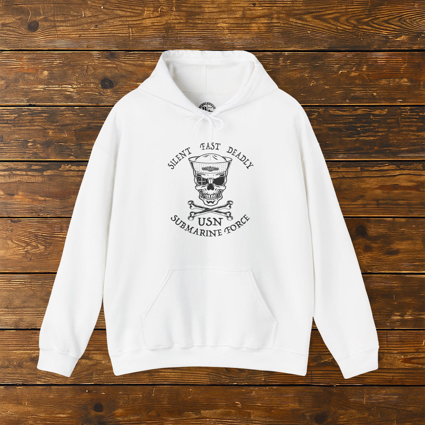 U.S. Submarine Force Silent Fast Skull Crossbones Sailor with Dolphins Unisex Heavy Blend™ Hooded Sweatshirt