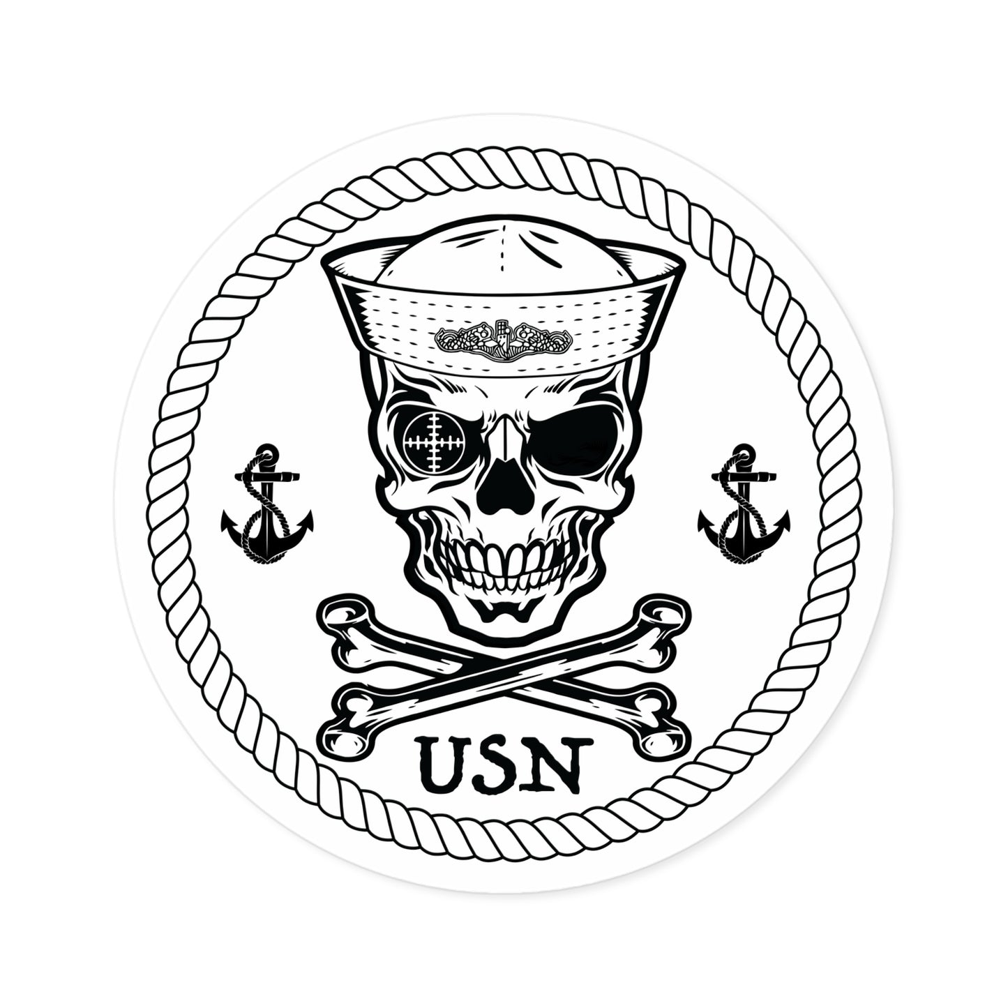 Submarine Force Skull Crossbones Sailor with Dolphins and Anchors Round Stickers