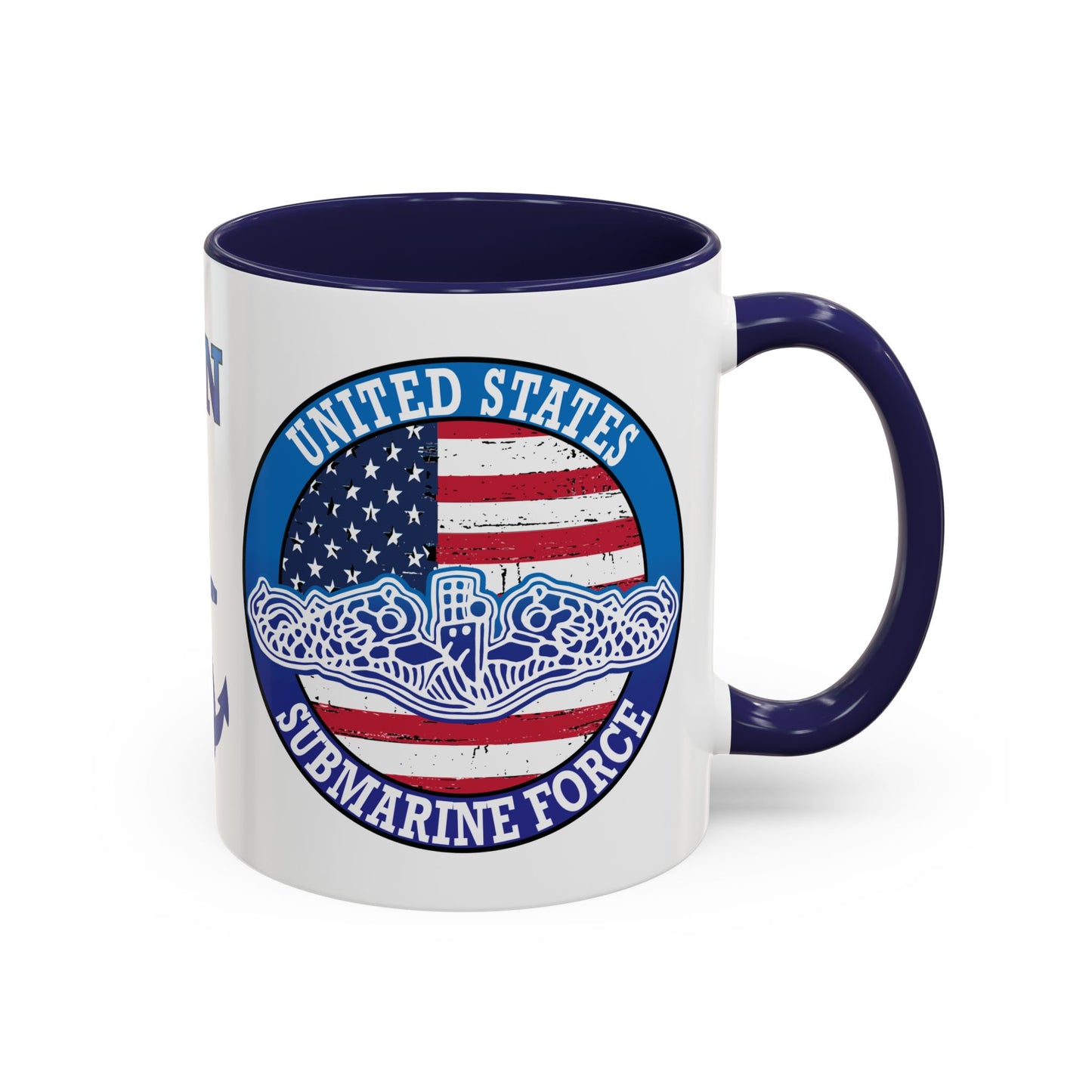 United States Navy Submarine Force Silent Service White Dolphins on American Flag Accent Coffee Mugs