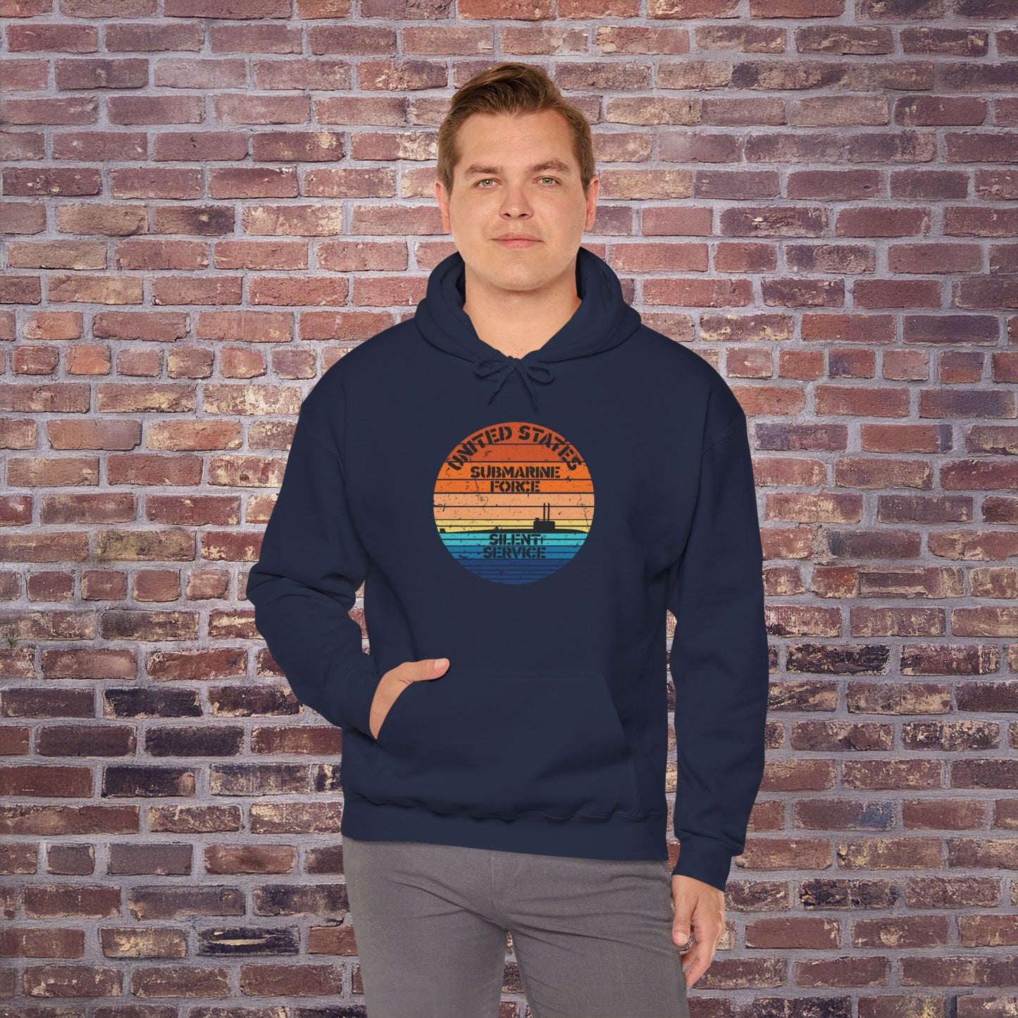 Sunset United States Submarine Force Silent Service Distressed Vintage Unisex Heavy Blend™ Hooded Sweatshirt