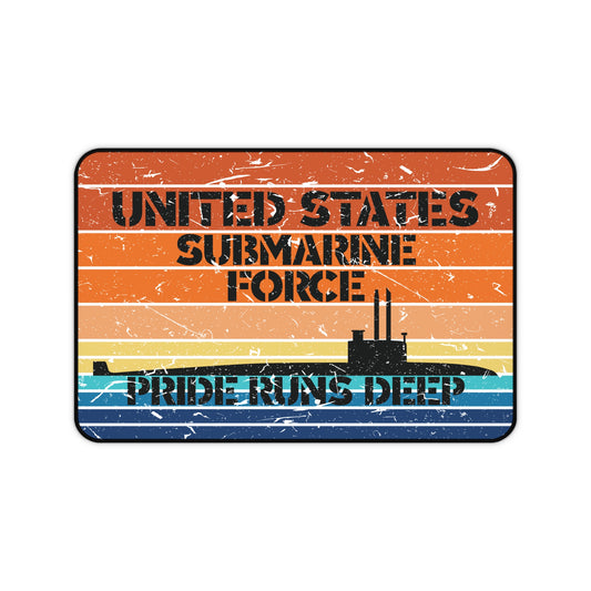 Sunset United States Submarine Force Pride Runs Deep Distressed Retro Vintage Desk Mat
