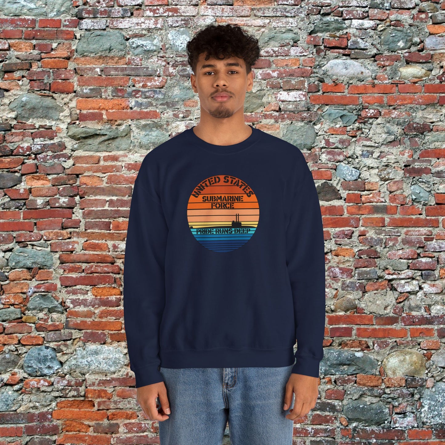 Sunset United States Navy Submarine Force Pride Runs Deep Vintage Unisex Heavy Blend™ Crewneck Sweatshirt