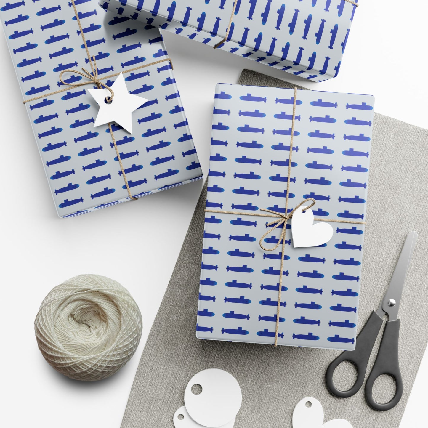 United States Navy Submarine Force Silent Service Blue Mini Submarines Gray Gift Wrap Papers