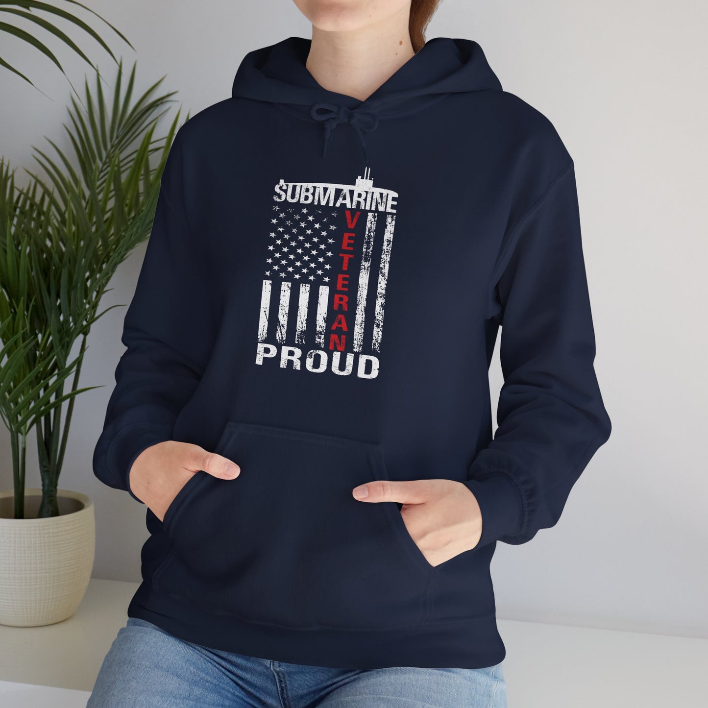 Submarine Veteran Proud Distressed USA Flag with Submarine Unisex Heavy Blend™ Hooded Sweatshirt