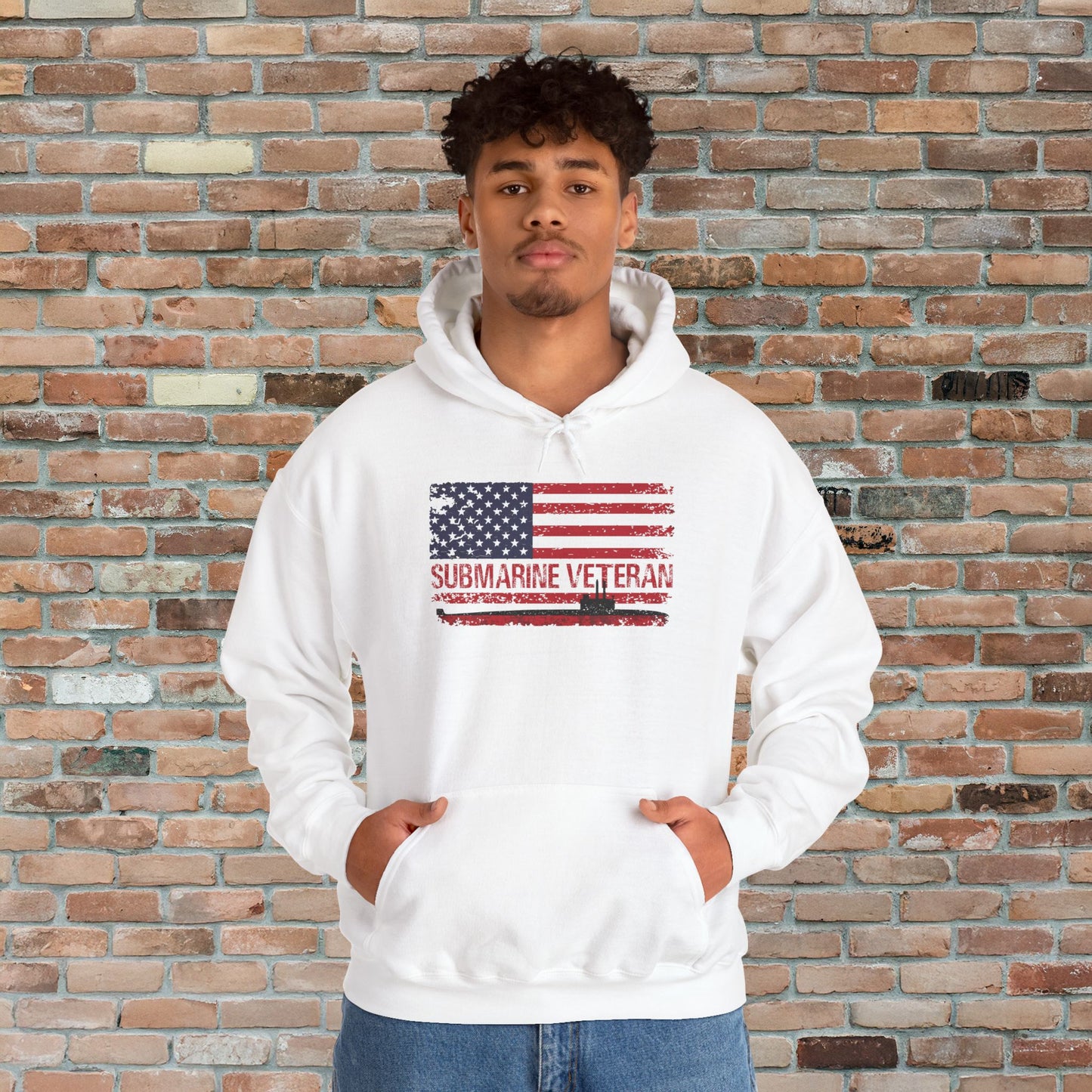 United States Submarine Veteran Distressed USA Flag Unisex Heavy Blend™ Hooded Sweatshirt