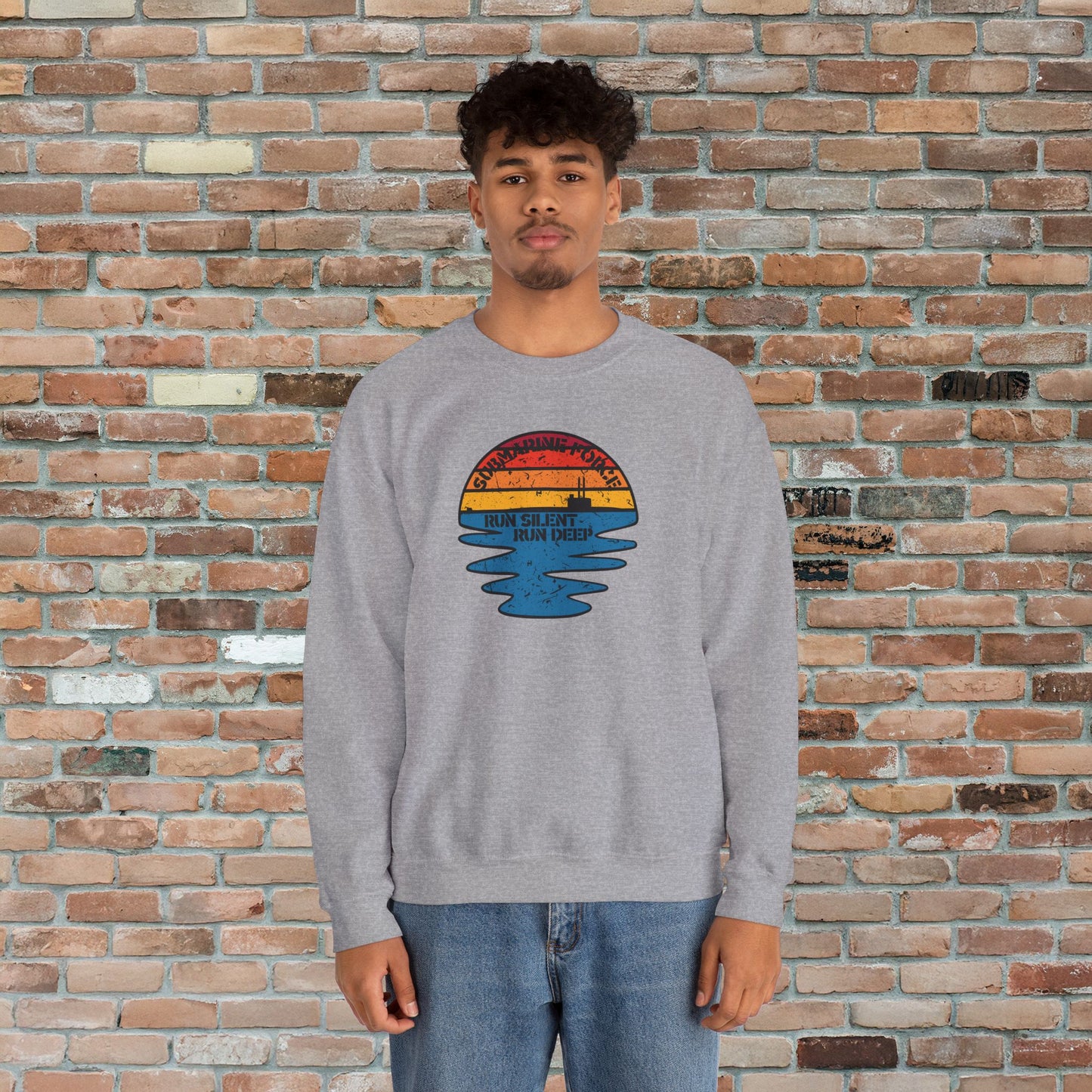 Sunset United States Navy Submarine Force Run Silent Deep Distressed Vintage Mk2 Unisex Heavy Blend™ Crewneck Sweatshirt