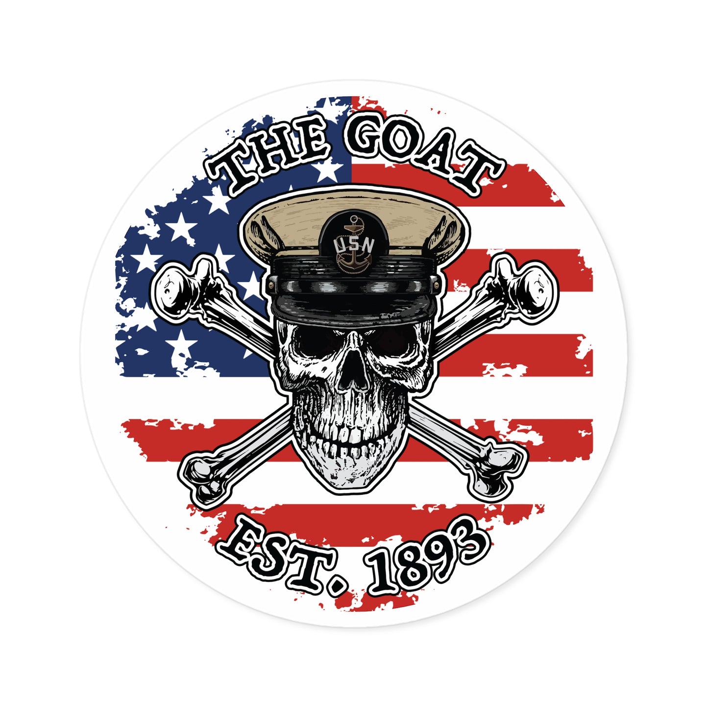 US Naval The Goat Chief Skull & Crossbones Est. 1893 CPO Pride Military Veteran Round Sticker