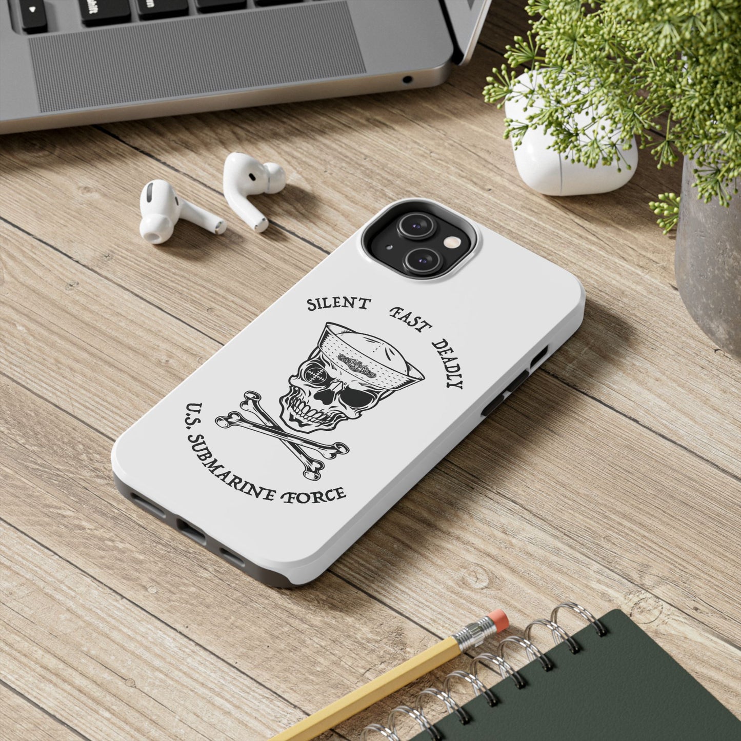 U.S. Submarine Force Skull & Crossbones Sailor with Dolphins White Tough iPhone Case