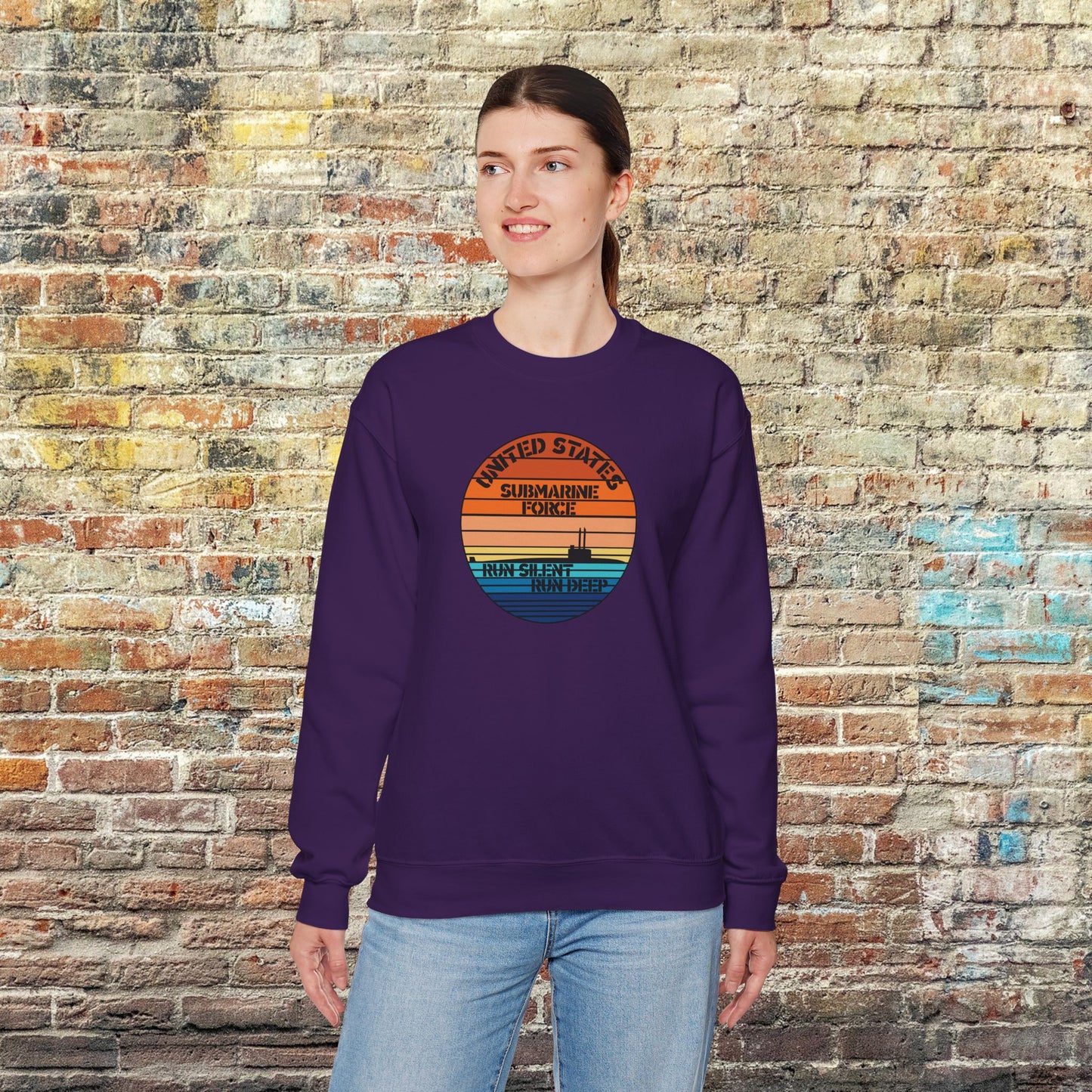 Sunset United States Navy Submarine Force Run Silent Deep Vintage Unisex Heavy Blend™ Crewneck Sweatshirt