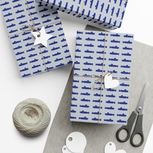 United States Navy Submarine Force Silent Service Blue Mini Submarines Gray Gift Wrap Papers