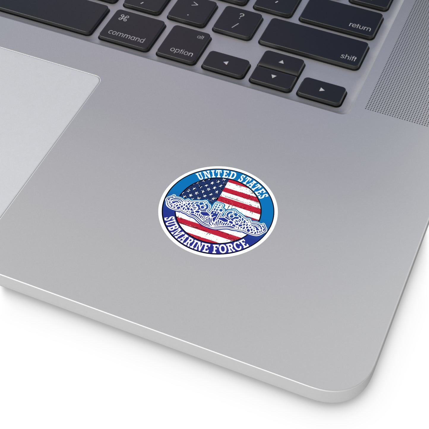 United States Submarine Force Silent Service White Dolphins with American Flag Round Sticker