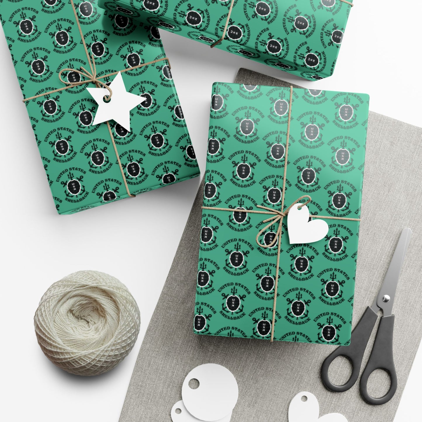 United States Navy Shellback Ancient Order of the Deep Naval Line-crossing Ceremony Black Shell Seafoam Green Gift Wrap Papers