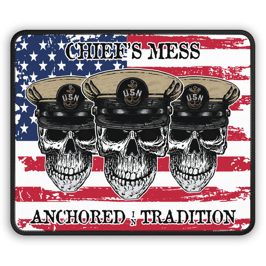 Chief's Mess Anchored Tradition CPO Sailor Skull's with Distressed USA Flag Gaming Mouse Pad