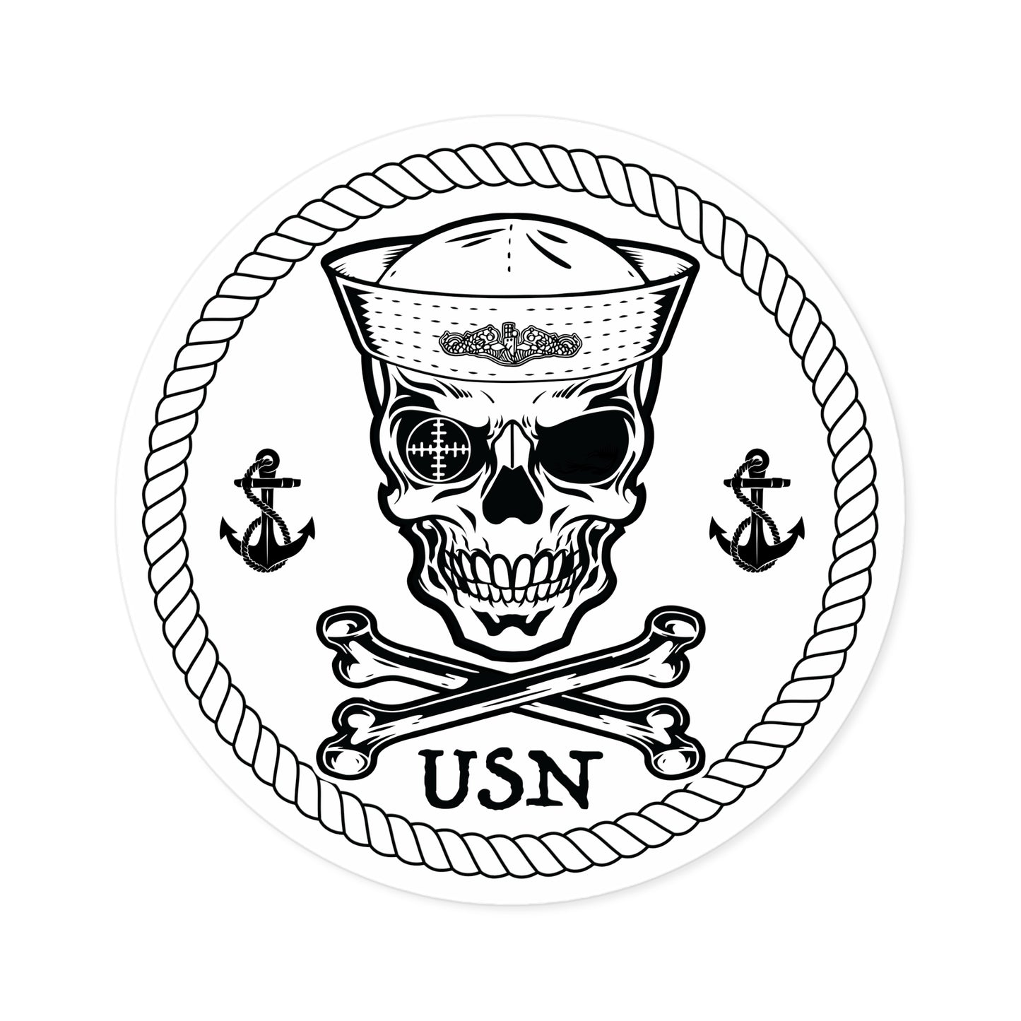 Submarine Force Skull Crossbones Sailor with Dolphins and Anchors Round Stickers