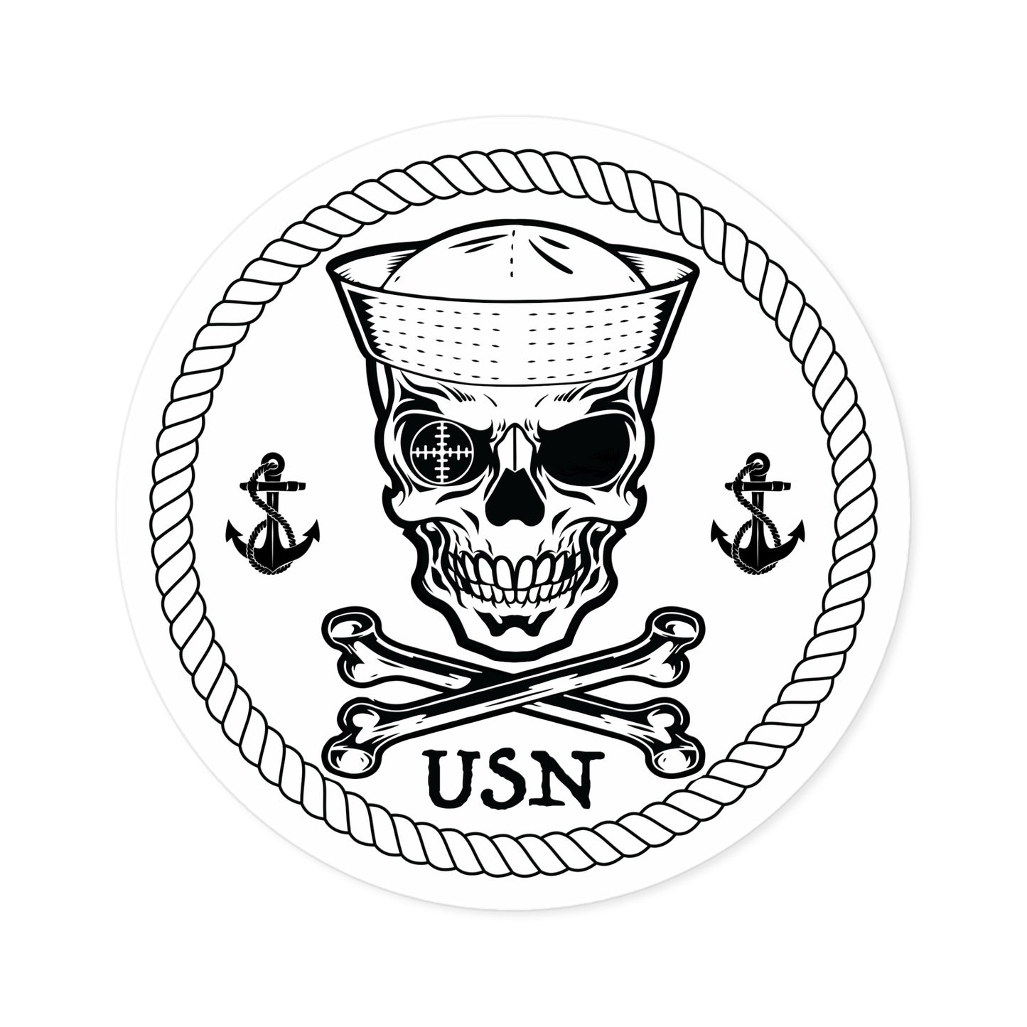 Navy Skull Crossbones Crosshairs Sailor with Anchors Round Stickers