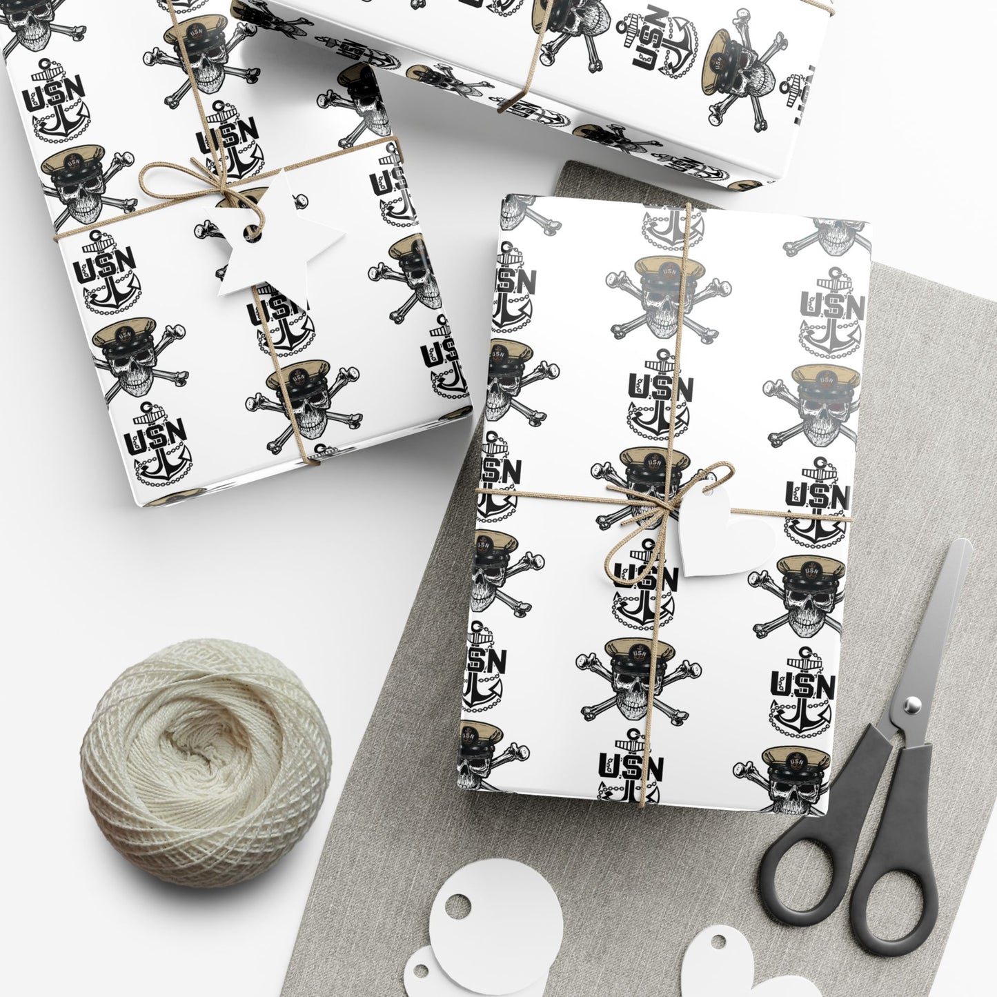 United States Navy Chief Skull & Crossbones with CPO Anchors White Gift Wrap Papers