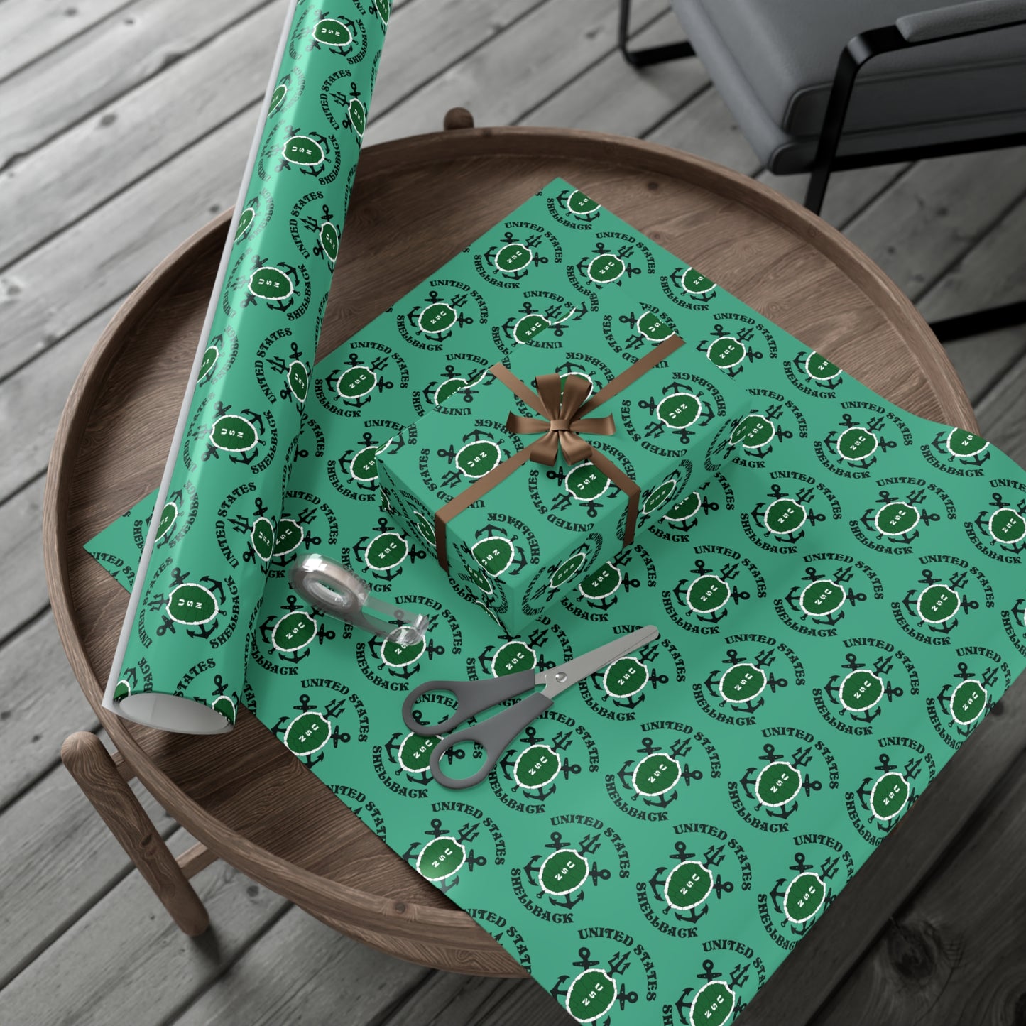 United States Navy Shellback Ancient Order of the Deep Naval Line-crossing Ceremony Seafoam Green Gift Wrap Papers