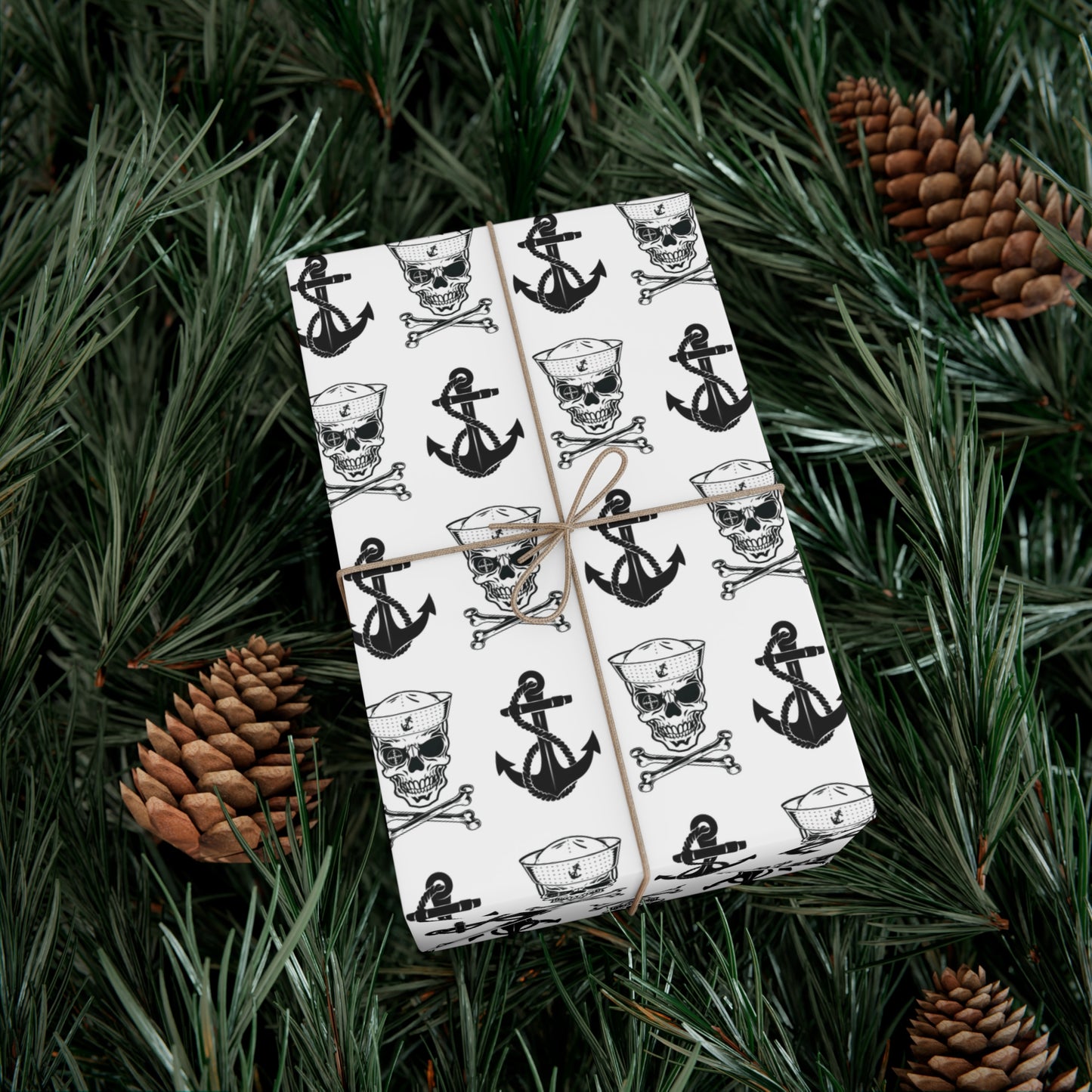 US Navy Sailor Skull Crossbones with Crosshairs and Anchors White Gift Wrap Papers