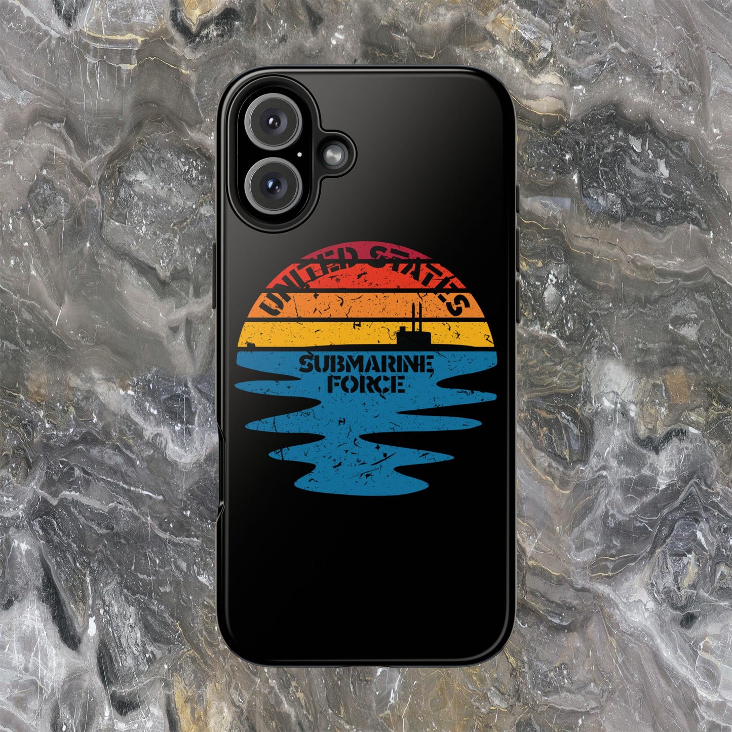 Sunset United States Submarine Force Half Moon Distressed Black Tough iPhone Case