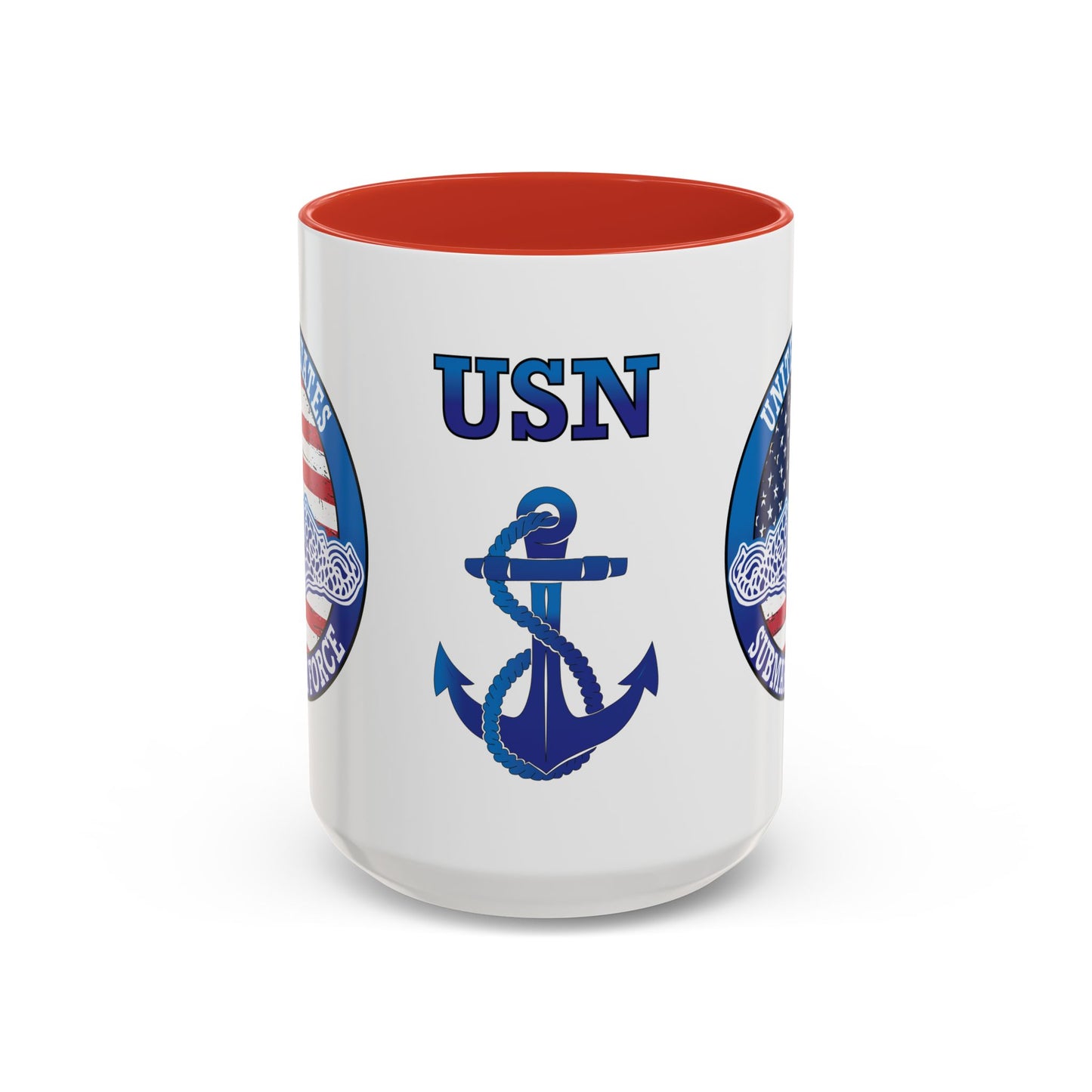 United States Navy Submarine Force Silent Service White Dolphins on American Flag Accent Coffee Mugs