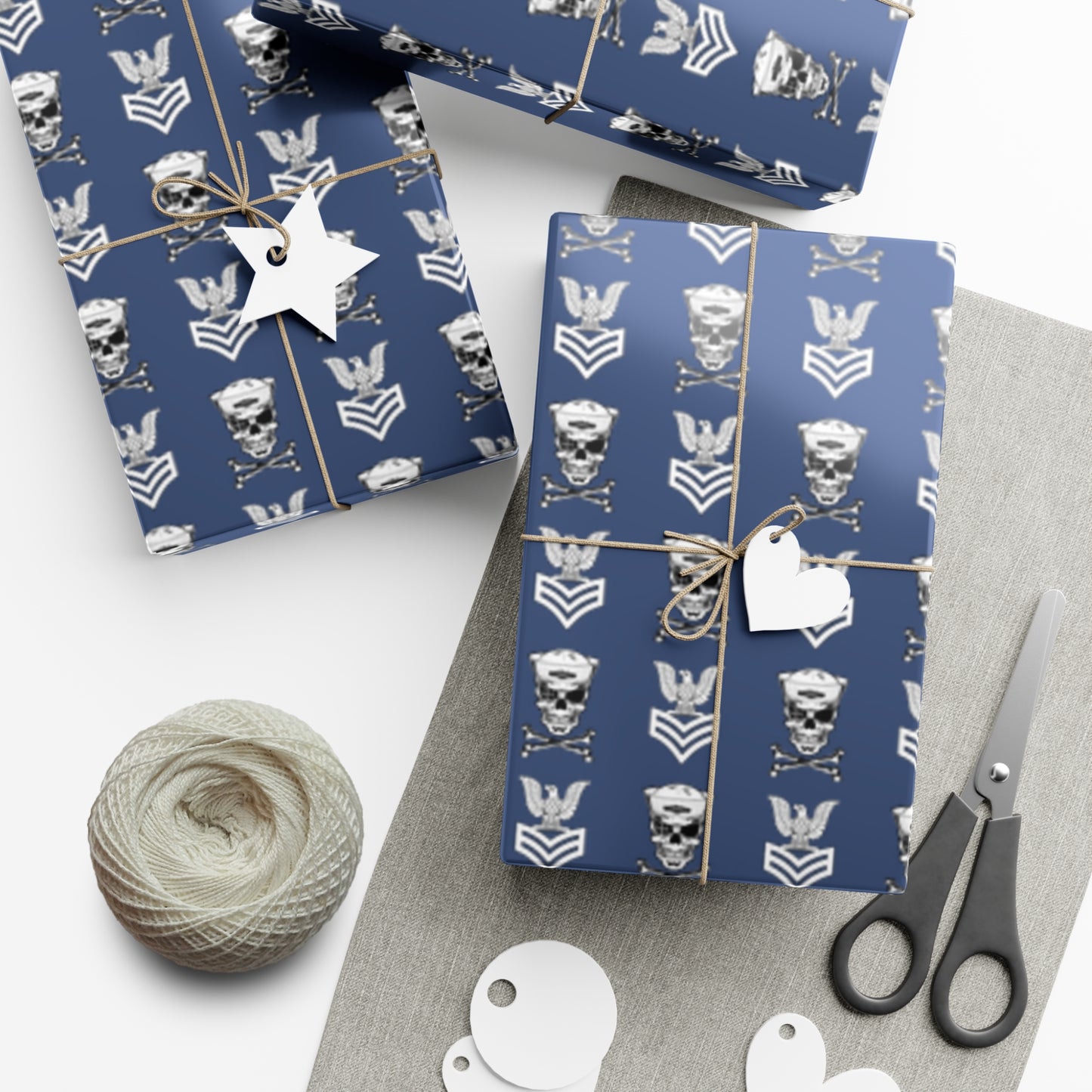 United States Navy FCPO Skull Crossbones First Class Sailor with Naval Dolphins Blue Gift Wrap Papers