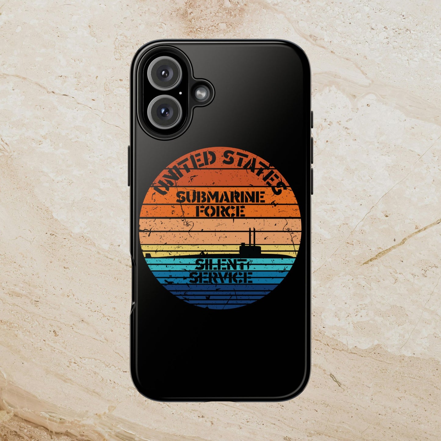 Sunset United States Submarine Force Silent Service Distressed Black Tough iPhone Case
