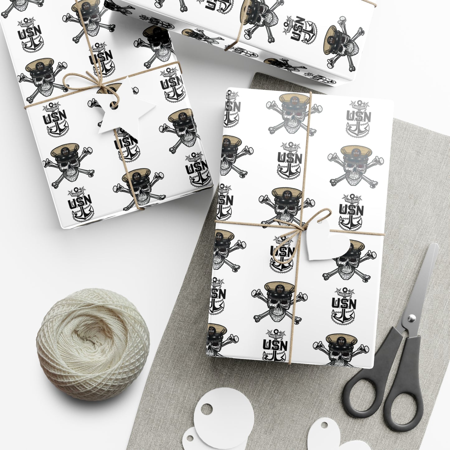 US Navy MCPO Master Chief Skull & Crossbones with Anchors White Gift Wrap Papers