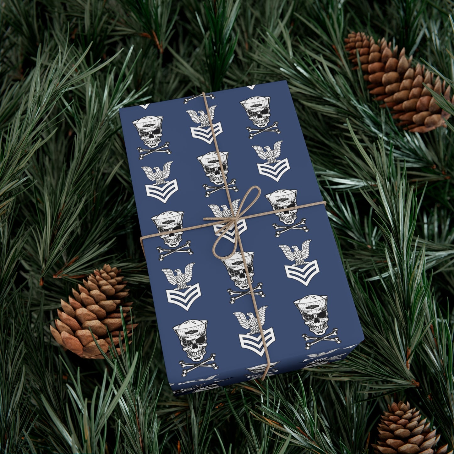 United States Navy FCPO Skull Crossbones First Class Sailor with Naval Dolphins Blue Gift Wrap Papers