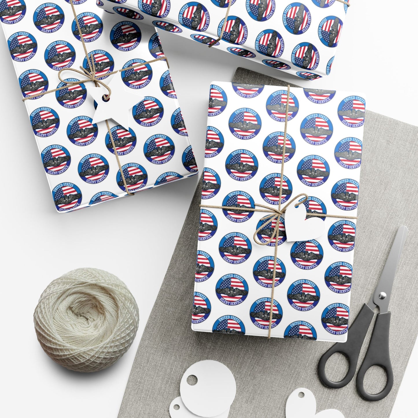 United States Navy Submarine Force Silent Service Silver Dolphins White Gift Wrap Papers