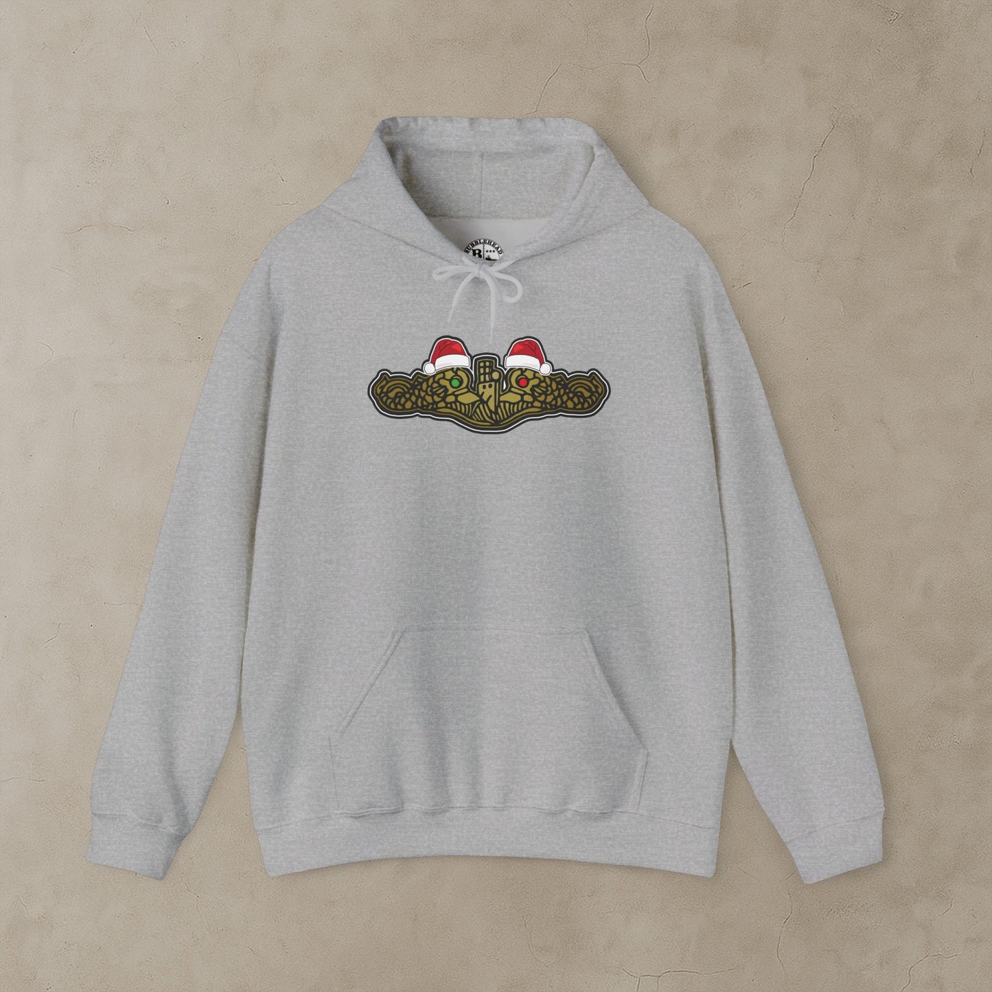 United States Submarine Force Gold Dolphins Christmas Hats with Red and Green Eyes Unisex Heavy Blend™ Hooded Sweatshirt