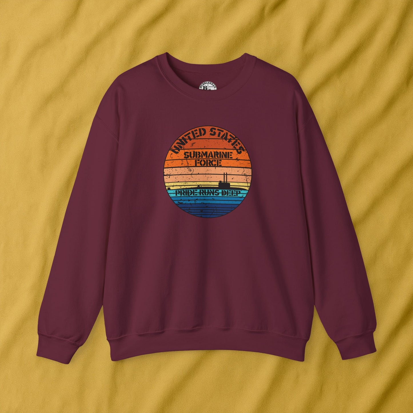 Sunset United States Navy Submarine Force Pride Runs Deep Distressed Vintage Unisex Heavy Blend™ Crewneck Sweatshirt