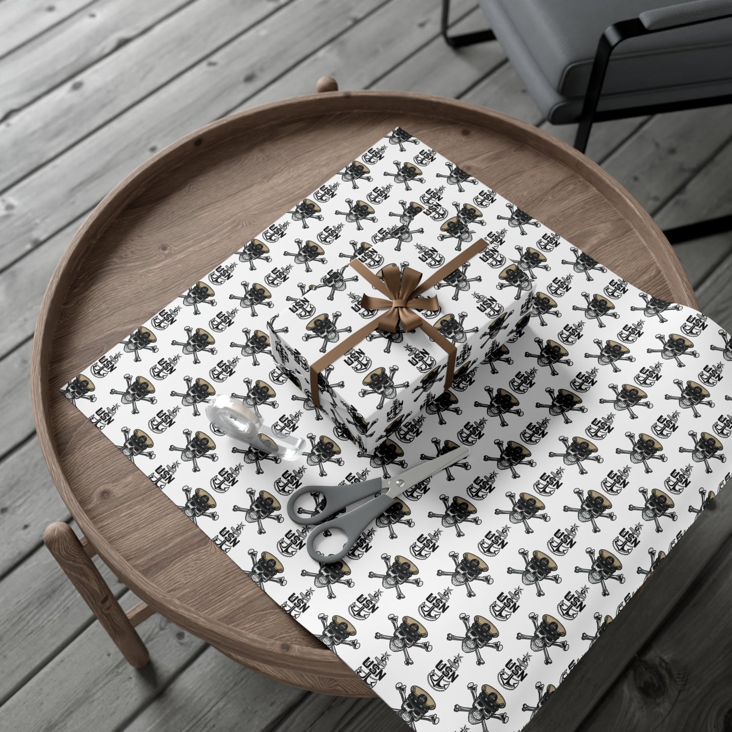 US Navy SCPO Senior Chief Skull & Crossbones with Anchors White Gift Wrap Papers