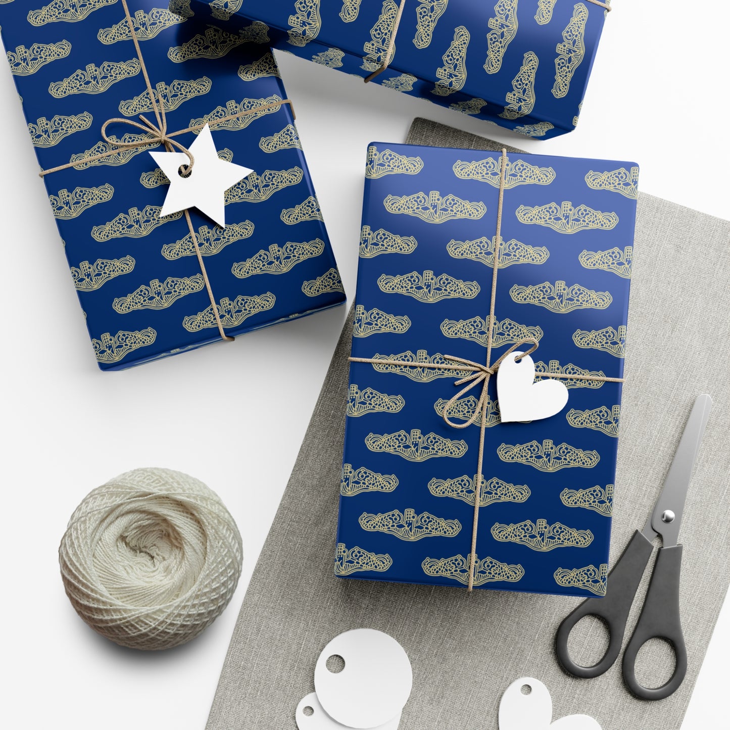 United States Navy Submarine Force Gold Officer Dolphins Blue Gift Wrap Papers