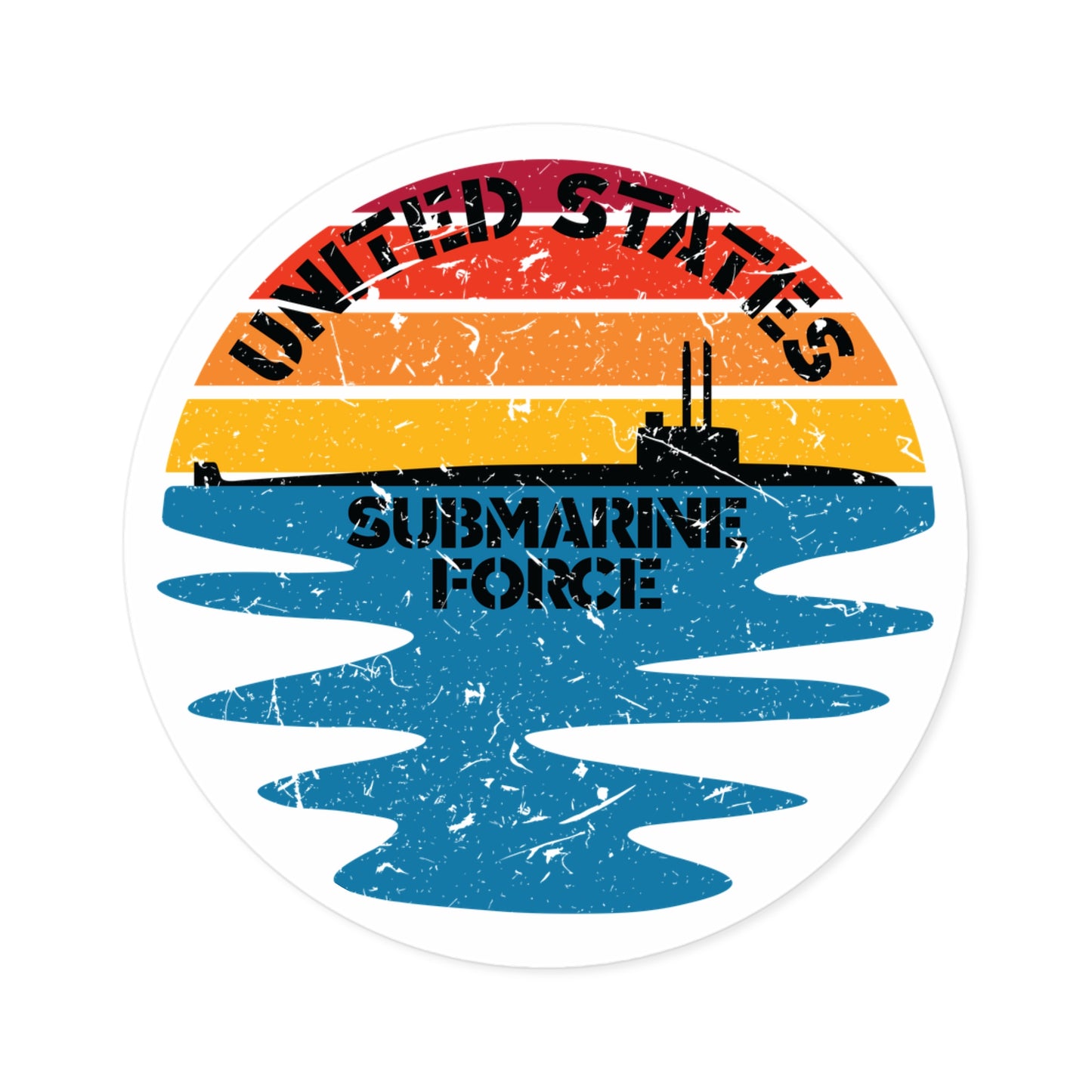 Sunset United States Submarine Force Distressed Half Moon Round Sticker