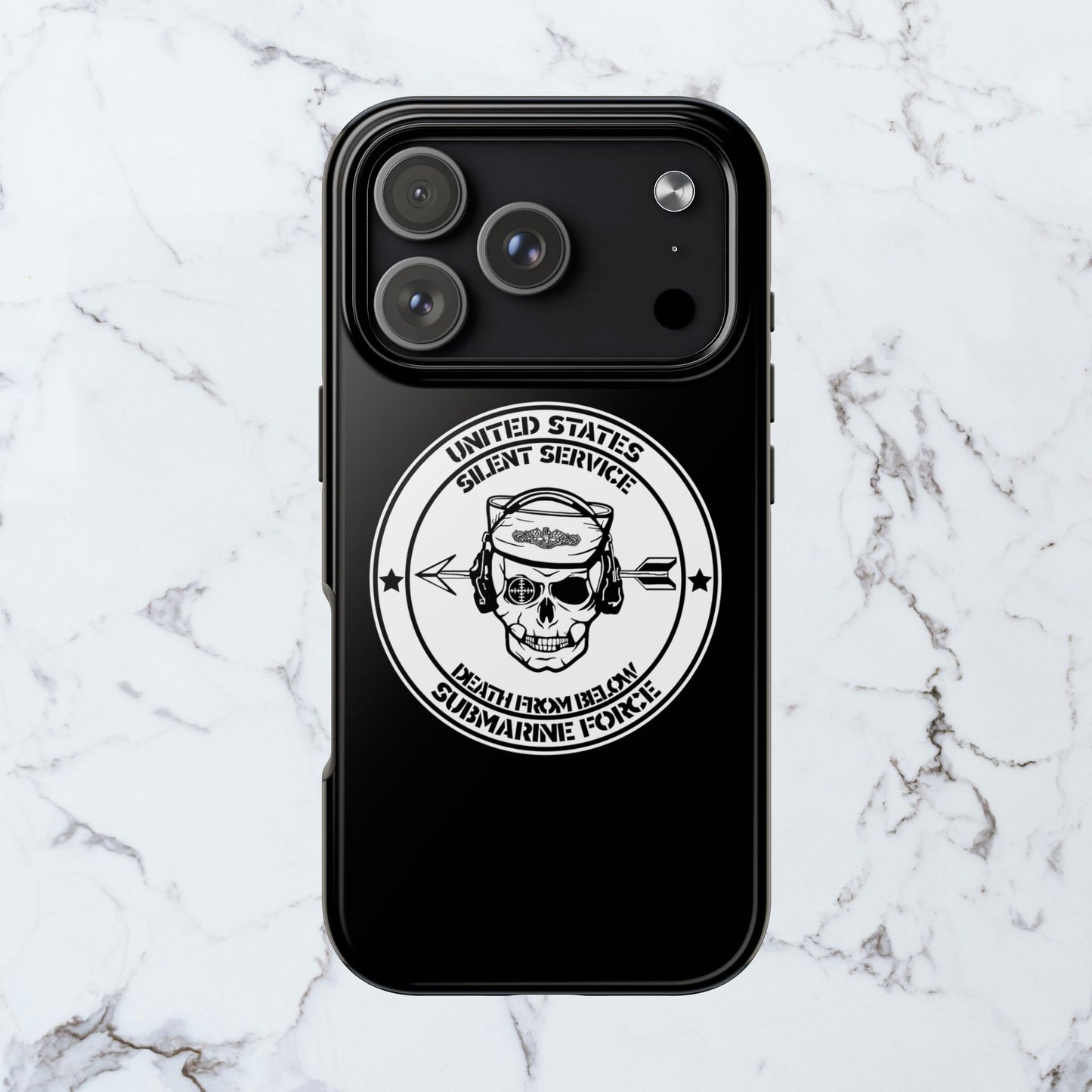 U.S. Submarine Force Silent Service Death From Below Sailor Skull Tough Black iPhone Case