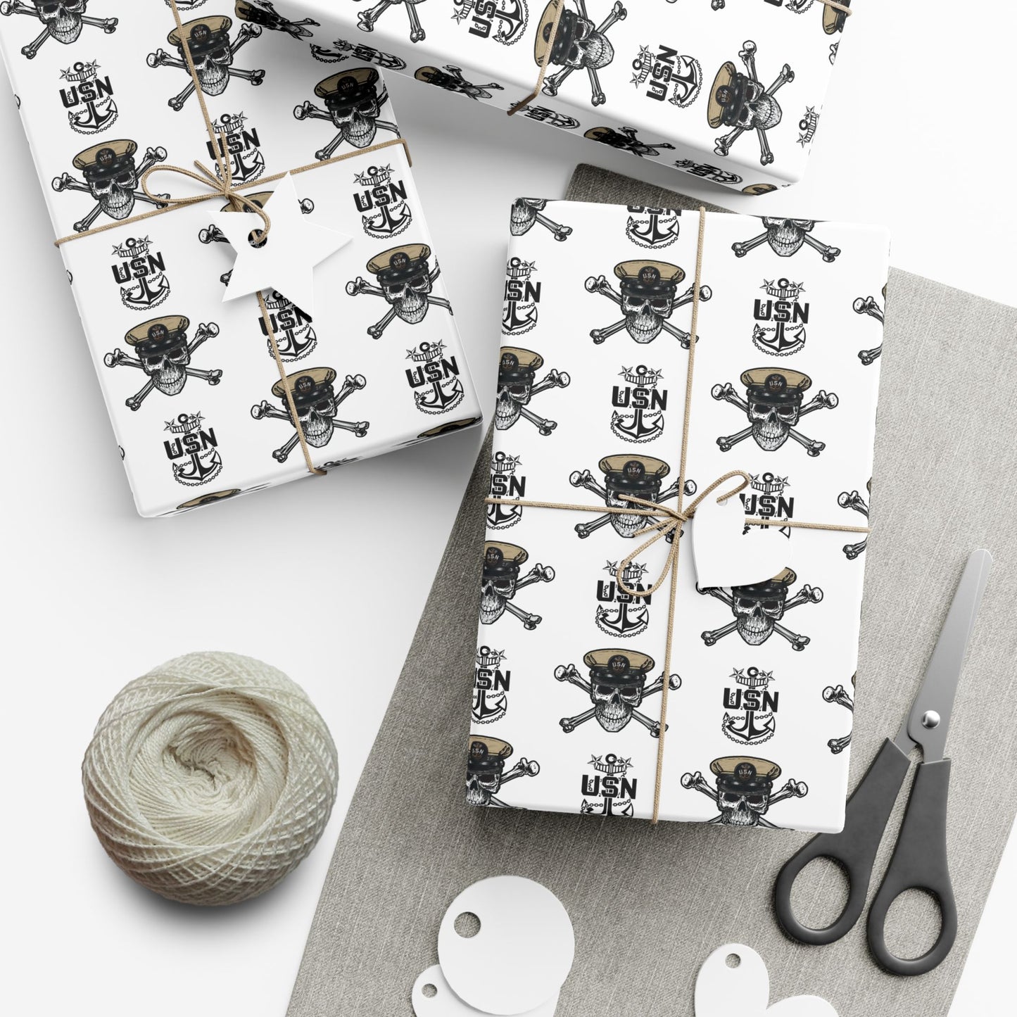 US Navy MCPO Master Chief Skull & Crossbones with Anchors White Gift Wrap Papers
