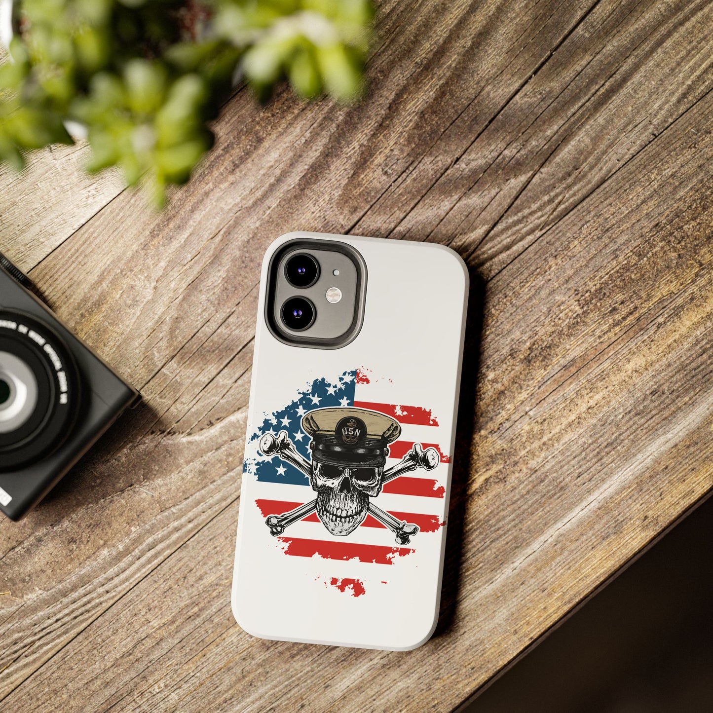 Naval Chief Skull & Crossbones on American Flag White Tough iPhone Case