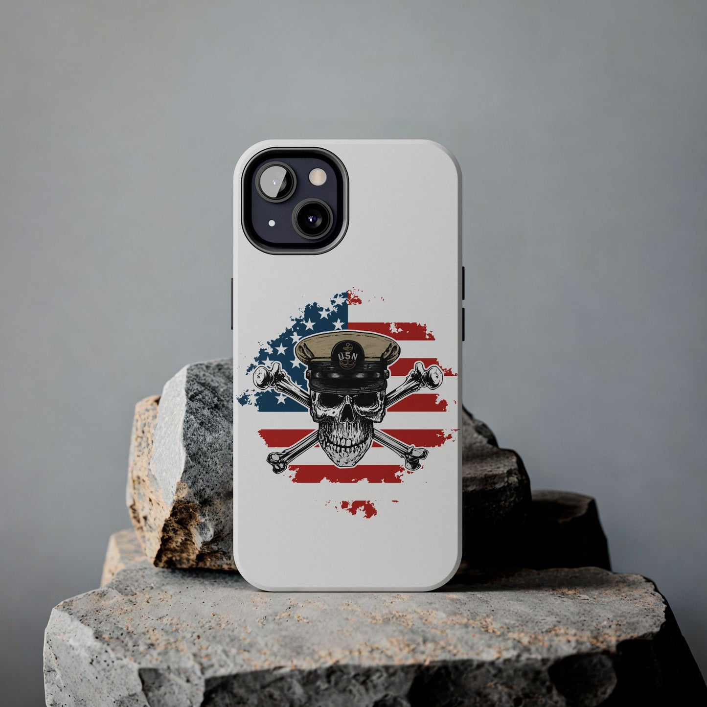 Naval Chief Skull & Crossbones on American Flag White Tough iPhone Case