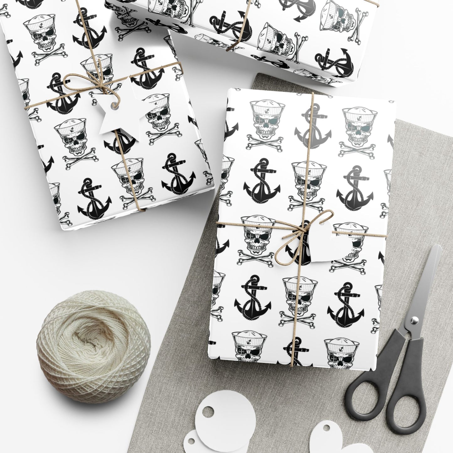 US Navy Sailor Skull Crossbones with Crosshairs and Anchors White Gift Wrap Papers