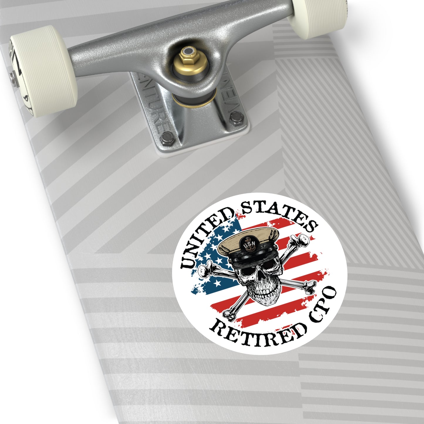U.S. Retired CPO Skull Crossbones Chief Petty Officer with Distressed American Flag Round Sticker
